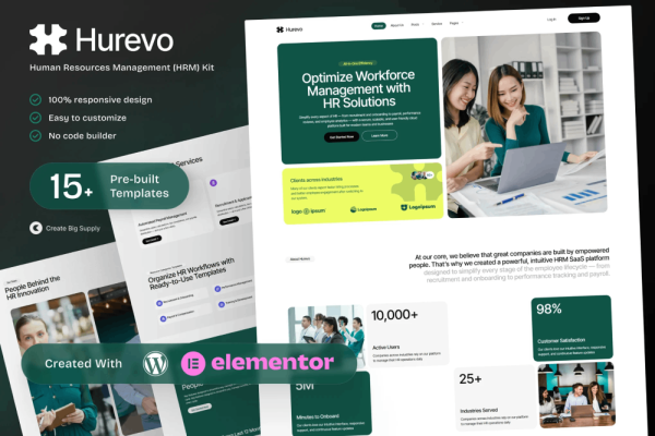 Hurevo – Human Resources Management Platform Elementor Template Kit